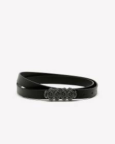Skinny Black Belt with Flower Shaped Buckle