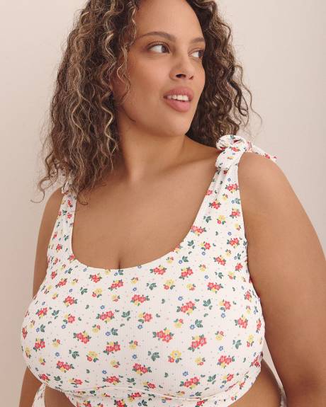 Haut de maillot fleuri blanc Laurence de style camisole avec boucles - Nana The Brand