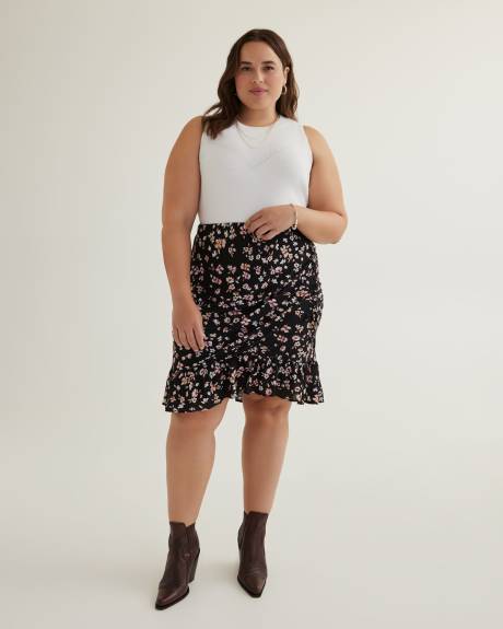 Floral Pull-On Tiered Skirt with Rushed Drawstring
