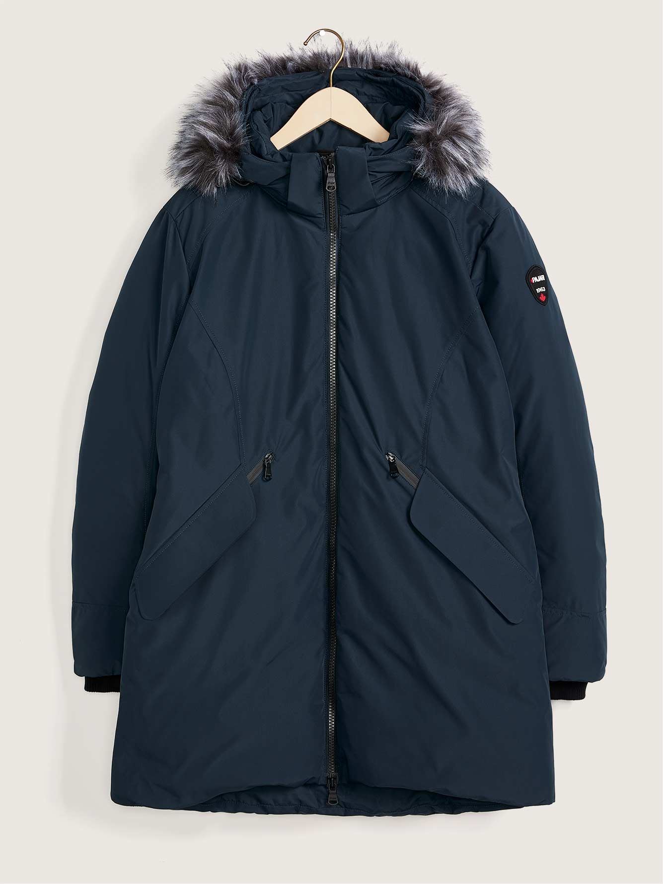 blue hooded parka