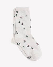 Beige Crew Socks with Ski Print
