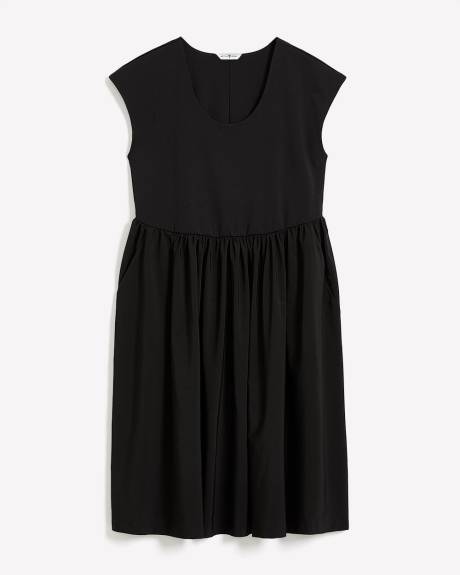 Responsible, Black Cap-Sleeve U-Neck Midi Dress - Active Zone