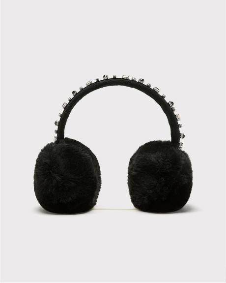 Black Faux-Fur Ear Muffs with Jewels
