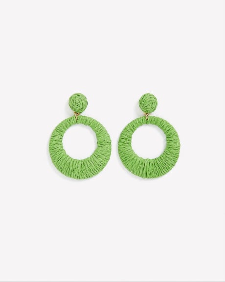 Boucles d'oreilles anneaux recouvertes de paille verte - Addition Elle