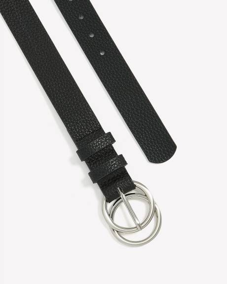 Ceinture mince en cuir synthétique avec boucle à double anneau