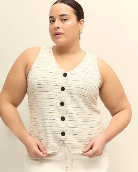 Striped Textured Buttoned-Down Sleeveless Vest