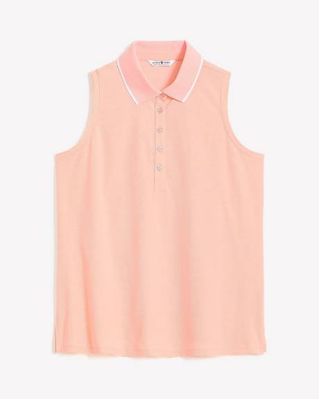 Piqué Sleeveless Polo Top with Ribbed Collar - Active Zone
