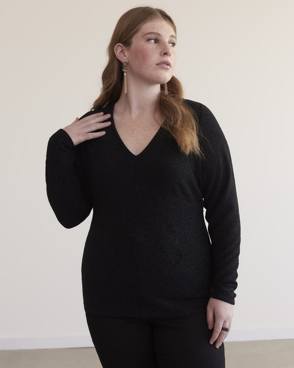 LongSleeve Black VNeck Knit Top Penningtons