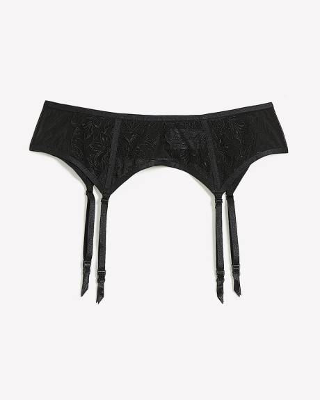 Porte-jarretelles noir sexy avec dentelle et cuir synthétique - Déesse Collection