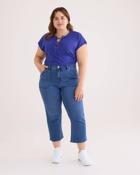 A-line Knit Top with Lace-Up V-Neck