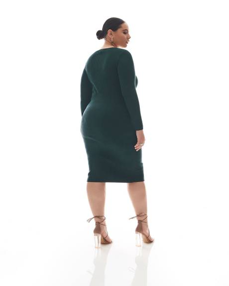 Ribbed Knit Dress with Neck Lace-Up - Addition Elle