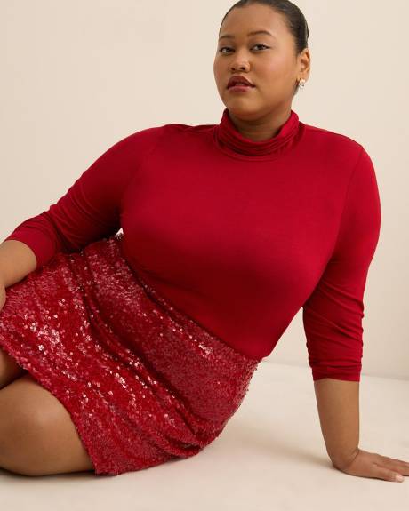 Red Pull-On Sequins Mini Skirt