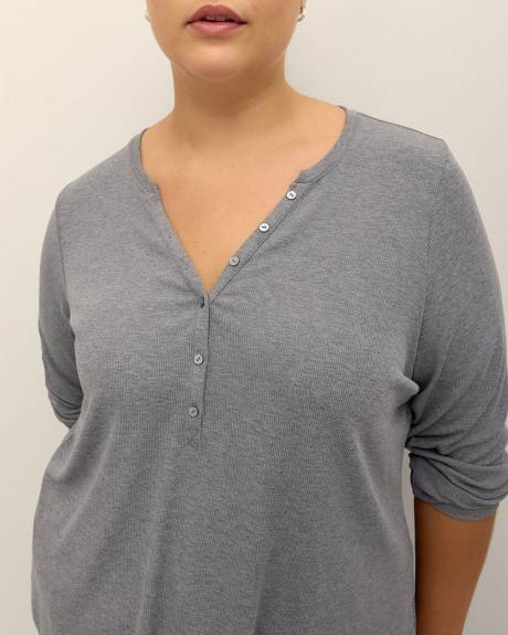 Haut de pyjama côtelé à manches longues avec col rond Henley - ti Voglio