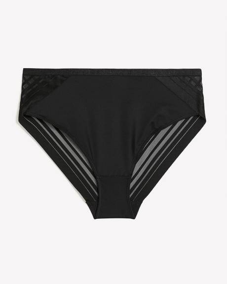 Black High-Cut Brief with Striped Mesh Back - Déesse Collection
