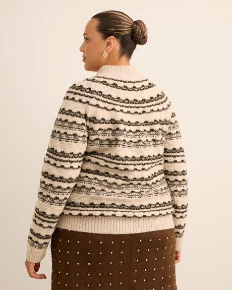 Pull marron à col montant avec motif Fair Isle