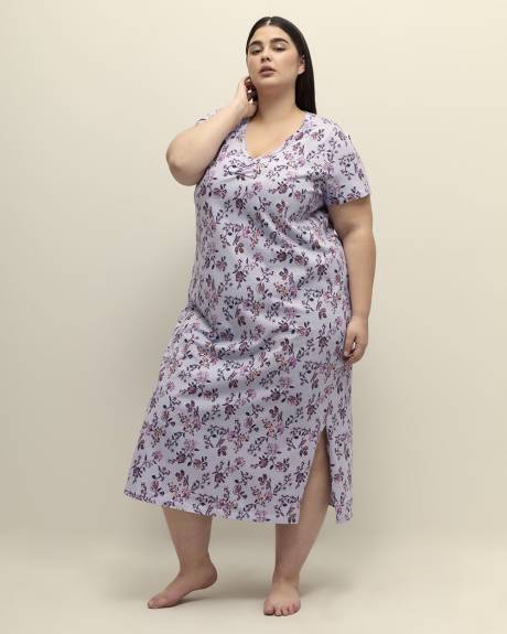 Chemise de nuit longue bleue fleurie à manches courtes - ti Voglio