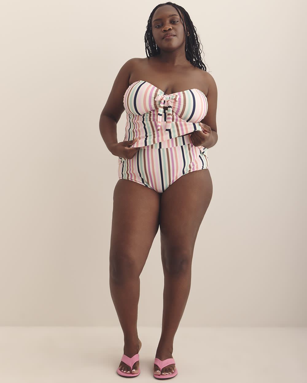 Multicoloured-Stripe High-Waisted Island Swim Brief - Raisins Curve