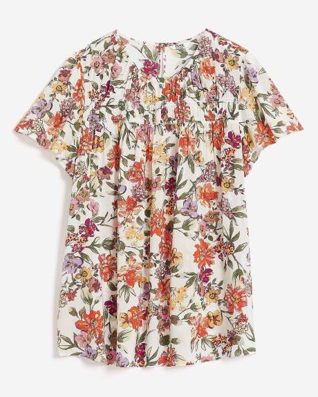 Lightweight Short-Flutter-Sleeve Blouse