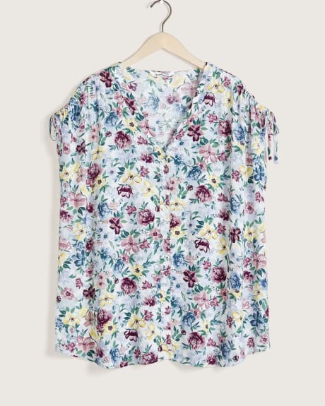 Floral Print Blouse, Drawstring Sleeve - In Every Story