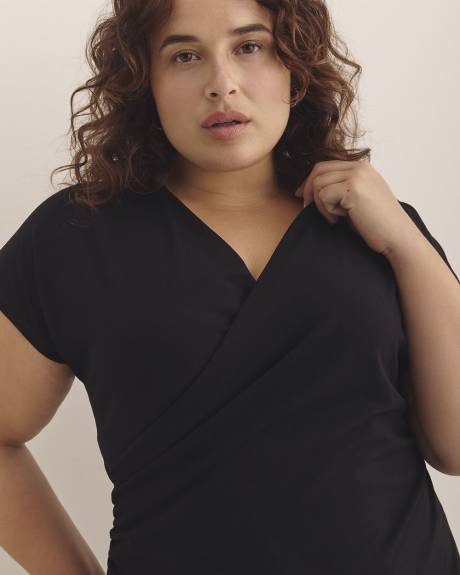 Overlap-Front Knit Top with Shirring at Side