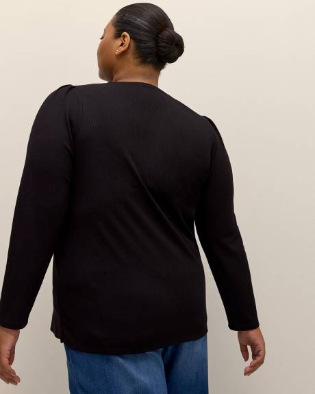Long-Sleeve Waffle Knit Henley Top