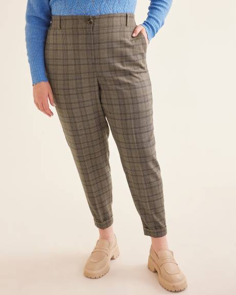 Plaid Tapered Leg Pant with Rolled Cuffs