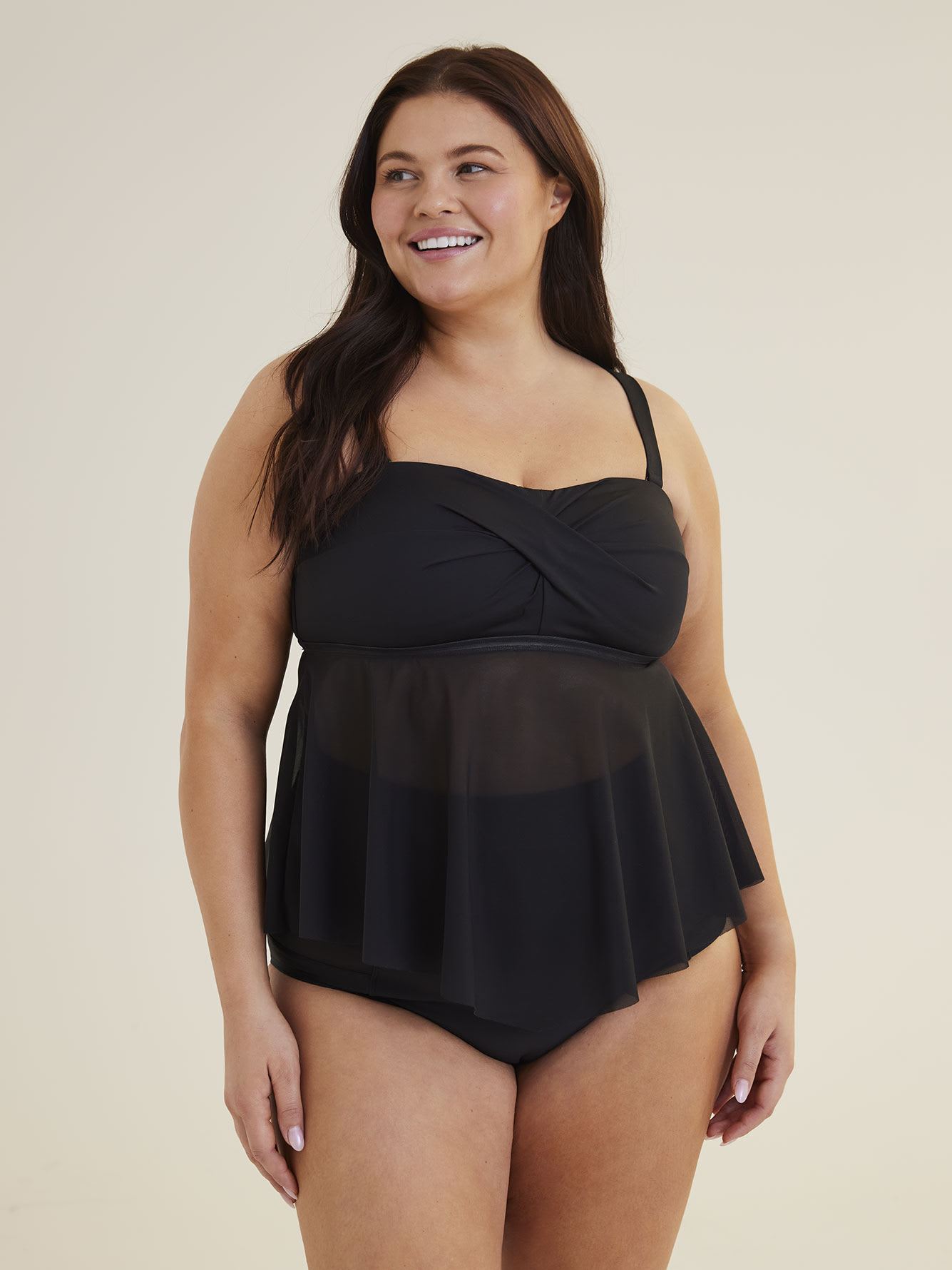 Tankini noir avec bandeau torsadé