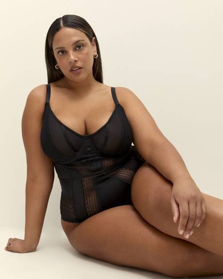 Maillot de corps cheeky noir en maille non doublé, avec armatures - Déesse Collection