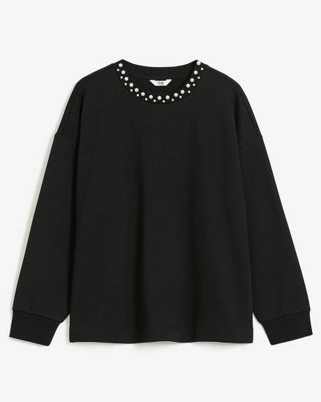 Pull en molleton à manches longues avec perles