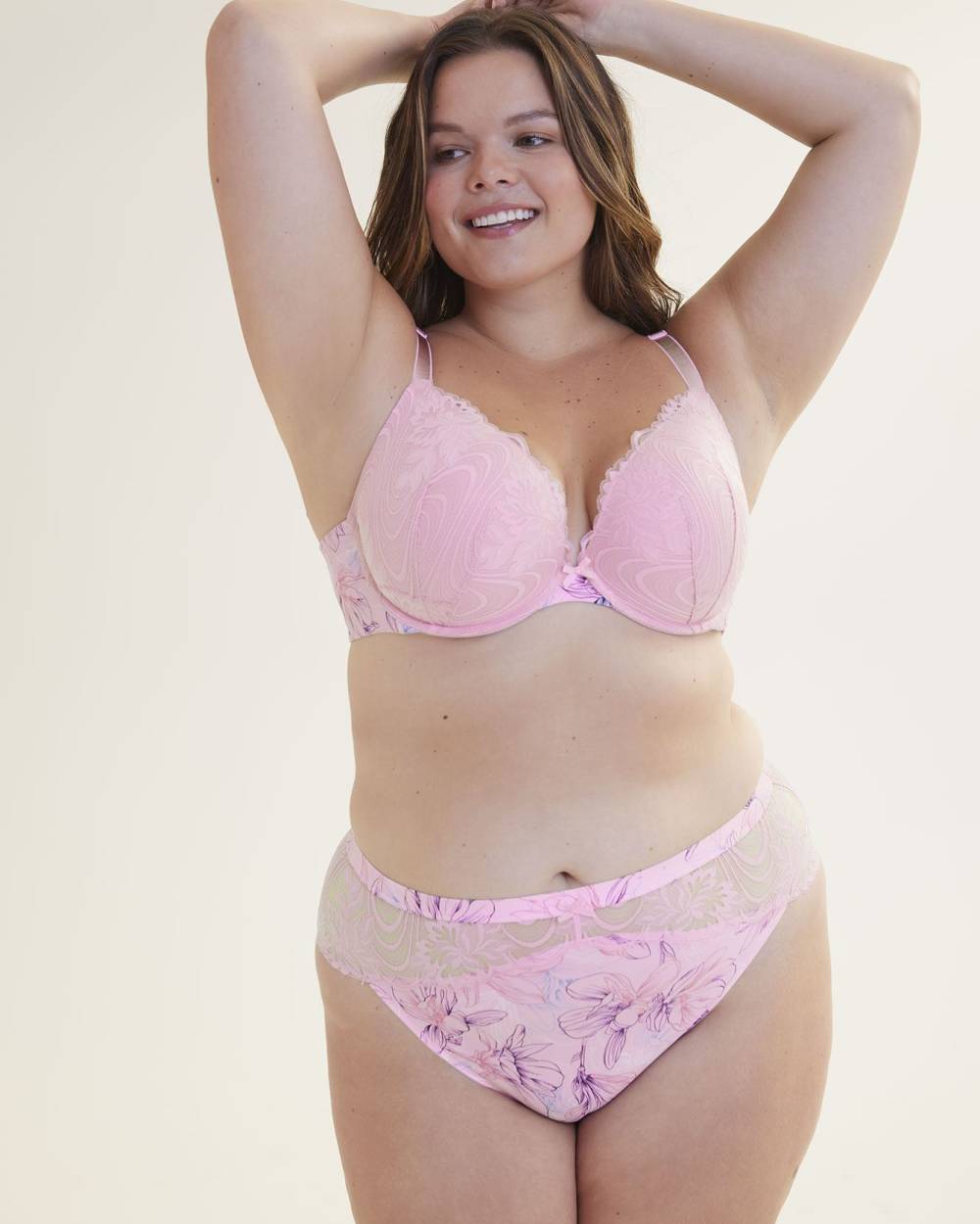 Soutien-gorge pigeonnant rembourré avec dentelle et imprimé floral, avec armatures - Déesse Collection