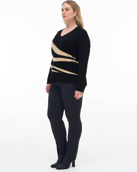 Pull en tricot jacquard avec col en V, coupe carrée - Addition Elle