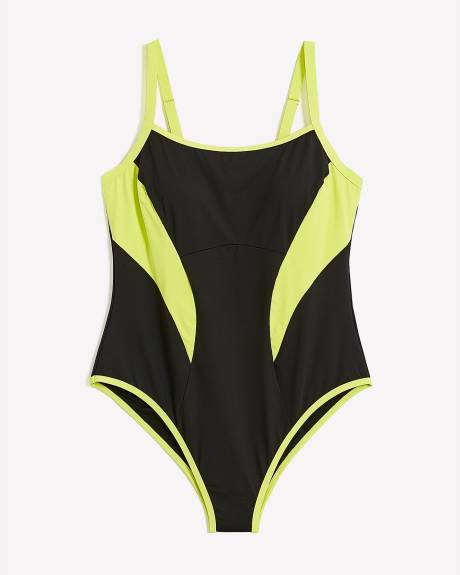 Colour Block One-Piece Bathing Suit with Binding - Active Zone