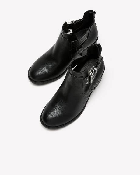 Extra Wide Width, Black Riding Bootie with Side Buckle