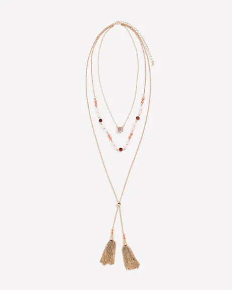 Long Multi-Chain Necklace with Beads and Tassels