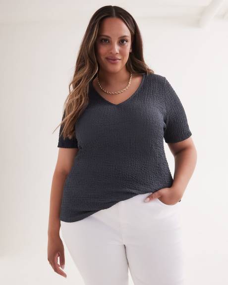 Haut en tricot texturé à col en V