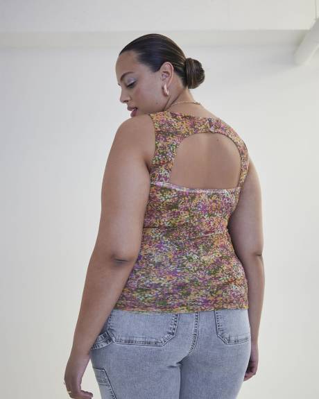 Sleeveless Shirred Knit Bustier, Camo Dot Print - Addition Elle