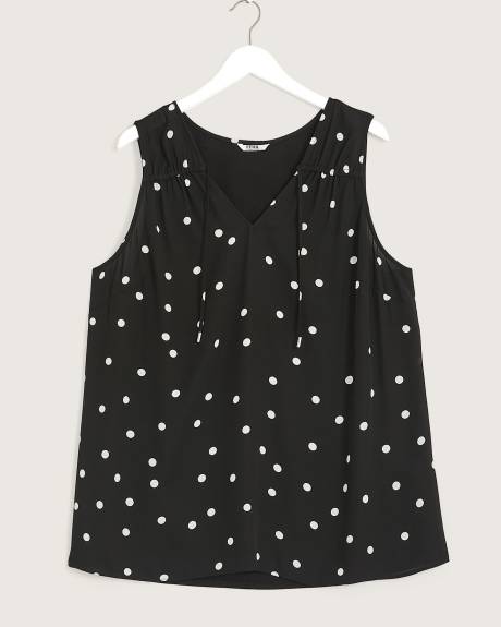 Blouse tunique sans manches à encolure en V, motif à pois, tissu responsable
