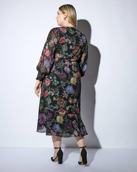 Meredith Shaw x PENN - Robe longue fleurie avec jupe portefeuille à volants
