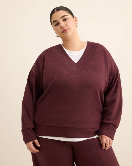 Dropped Shoulder Long-Sleeve V-Neck Top