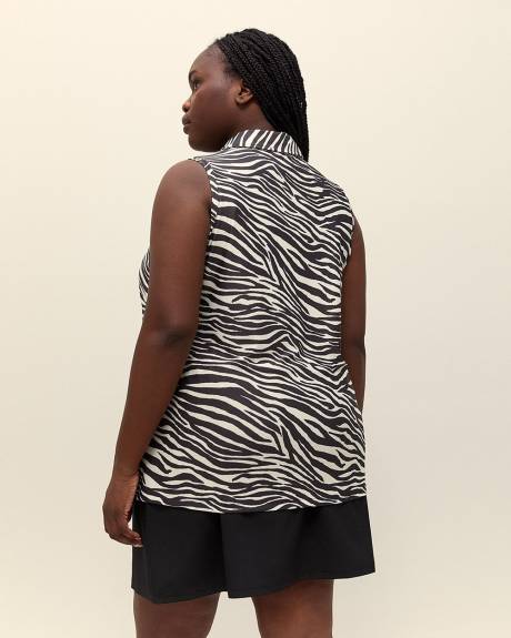 Printed Sleeveless Zip Polo Top - Active Zone