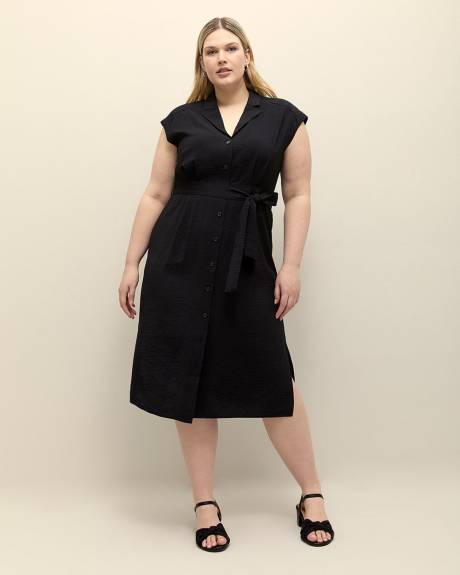Dark Button-Up Midi Shirt Dress