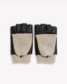 Gants sans doigts en cuir avec par-dessus en tricot