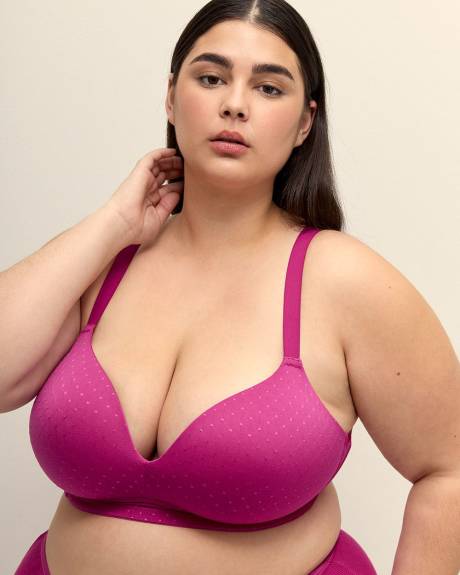 Wireless Fuchsia Plunge Bra with Lace Trims - Déesse Collection