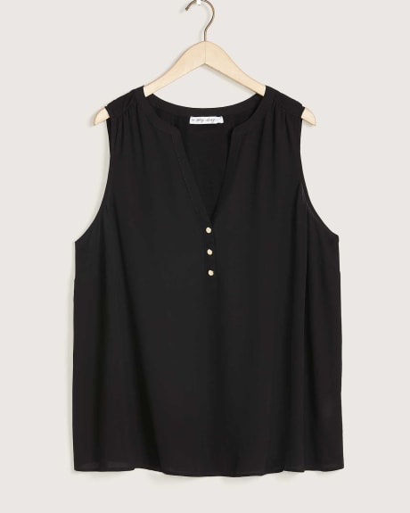 Mix Media Sleeveless Blouse With Mandarin Collar - In Every Story