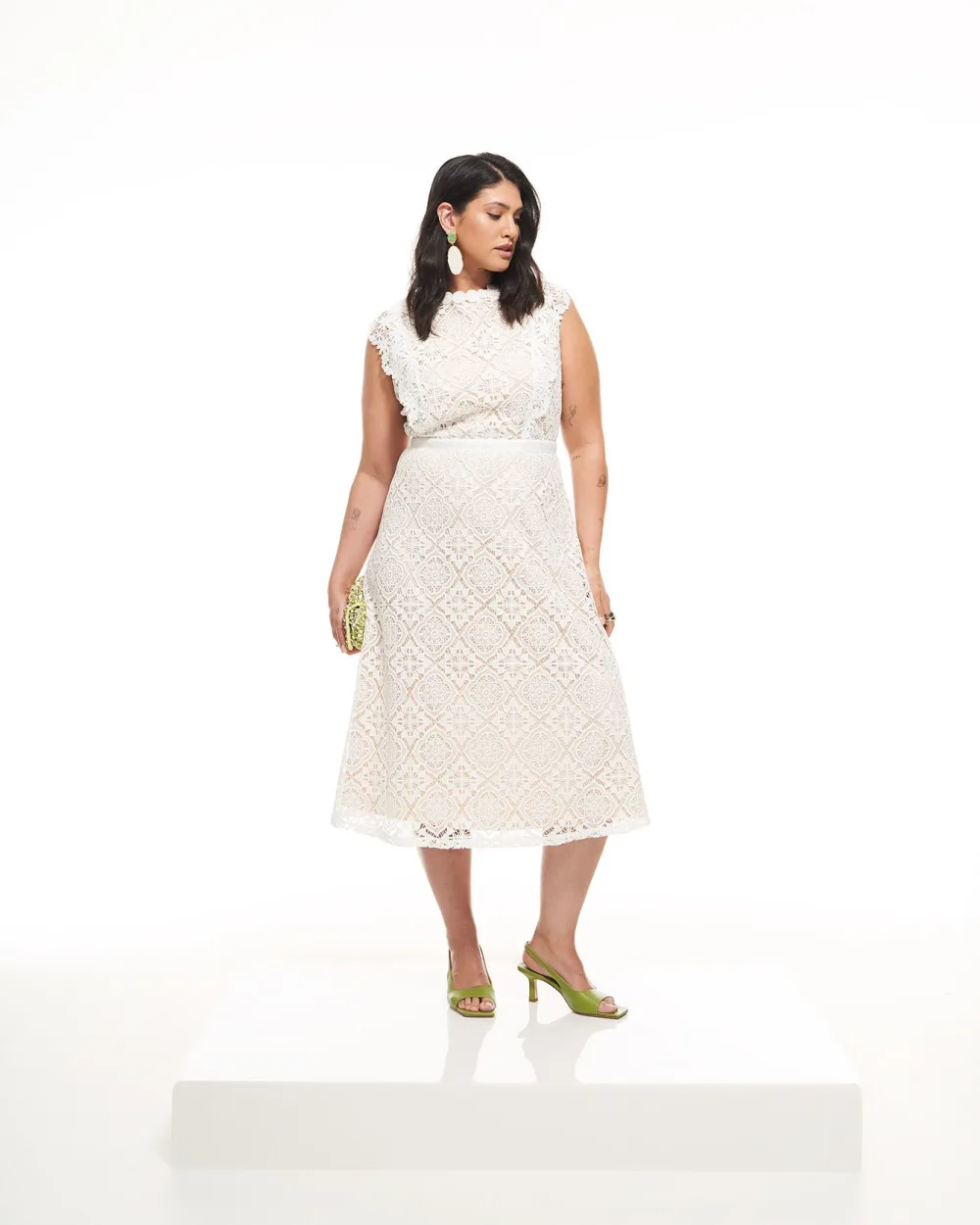 White Sleeveless Lace Midi Dress Addition Elle Penningtons
