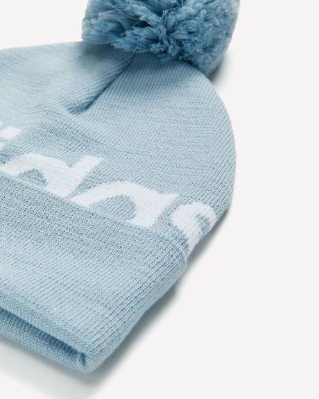Pompom Ribbed Knit Beanie, Blue - adidas