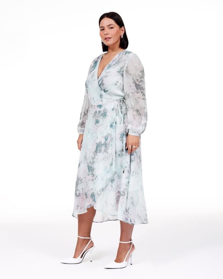 Midi Woven Wrap Dress with Long Sleeves - Addition Elle