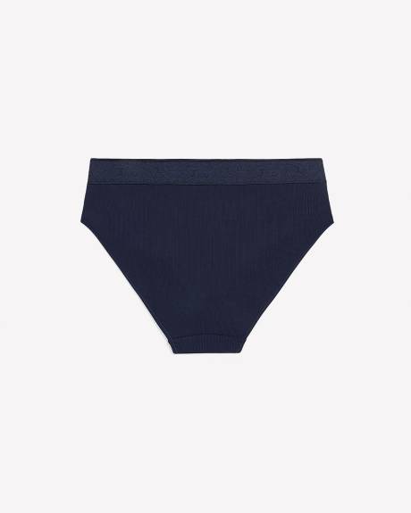 Blue High-Cut Ribbed Brief with Wide Lace Waistband - ti Voglio