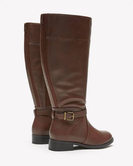 Botte d'équitation haute avec boucle à la cheville, pied très large