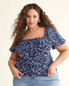 Blouse imprimée en crêpe avec manches courtes ballon